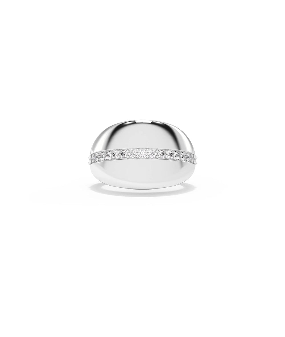 Diamond Line Dome Band Ring in white gold featuring curved dome with diamond lines