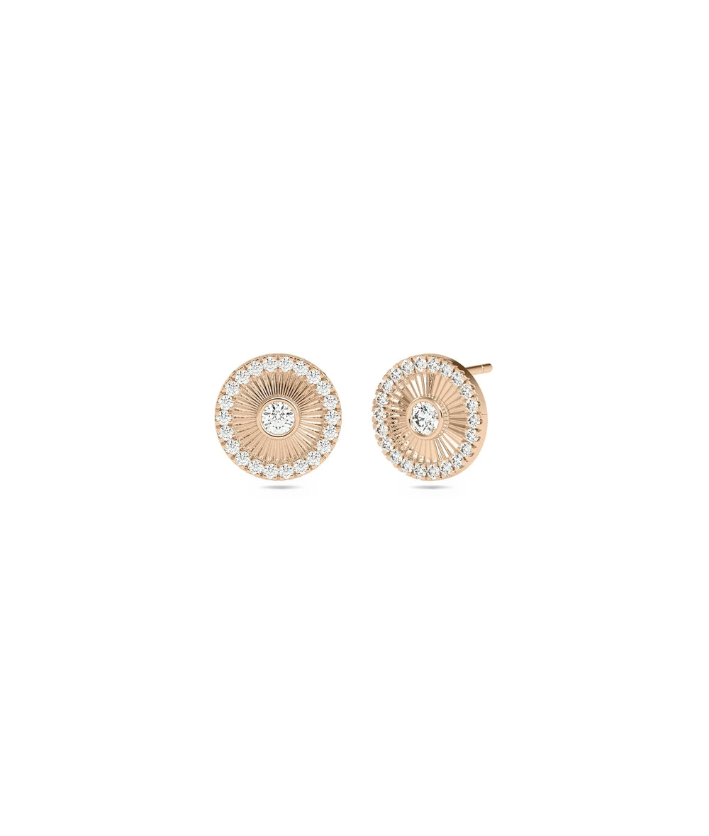 Diamond Halo Fluted Disc Earring with Diamond Solitaire - 79e | Everyday 14K Gold Jewelry