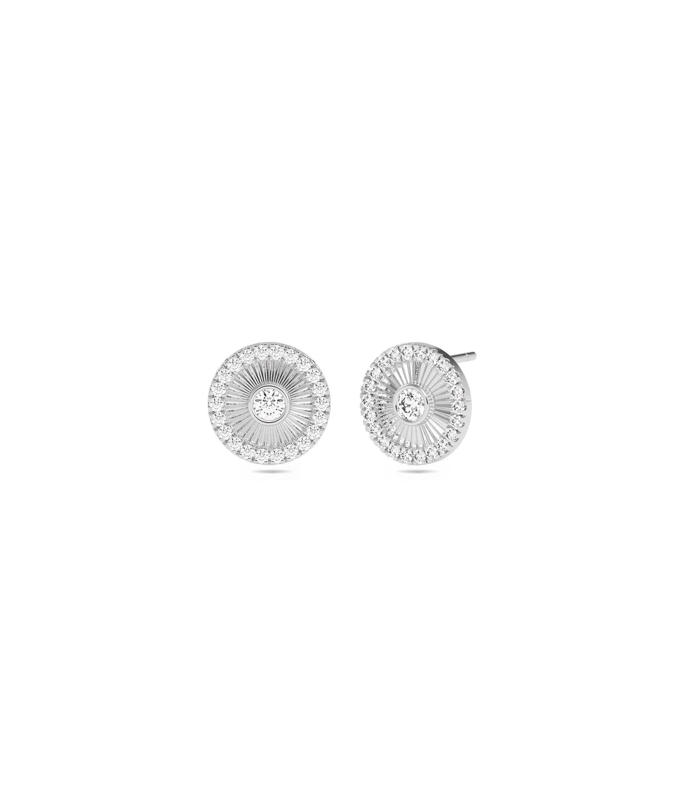 Diamond Halo Fluted Disc Earring with Diamond Solitaire - 79e | Everyday 14K Gold Jewelry