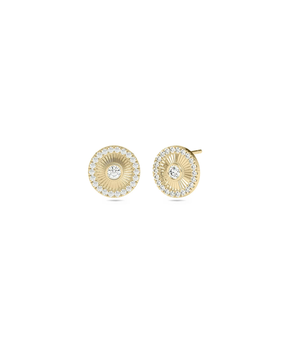 Diamond Halo Fluted Disc Earring with Diamond Solitaire - 79e | Everyday 14K Gold Jewelry