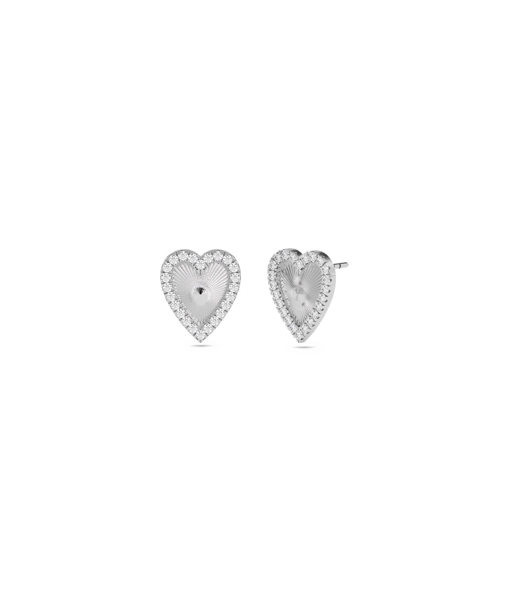 Diamond Halo Fluted Heart Shape Stud Earring - 79e | Everyday 14K Gold Jewelry