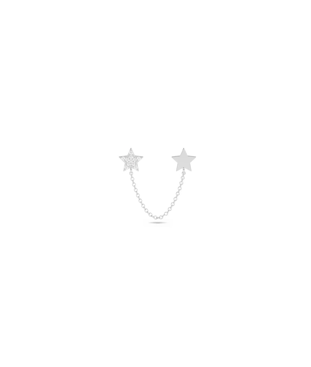 2 Piercing Start Stud Earring with Cable Chain Dangle - 79e | Everyday 14K Gold Jewelry
