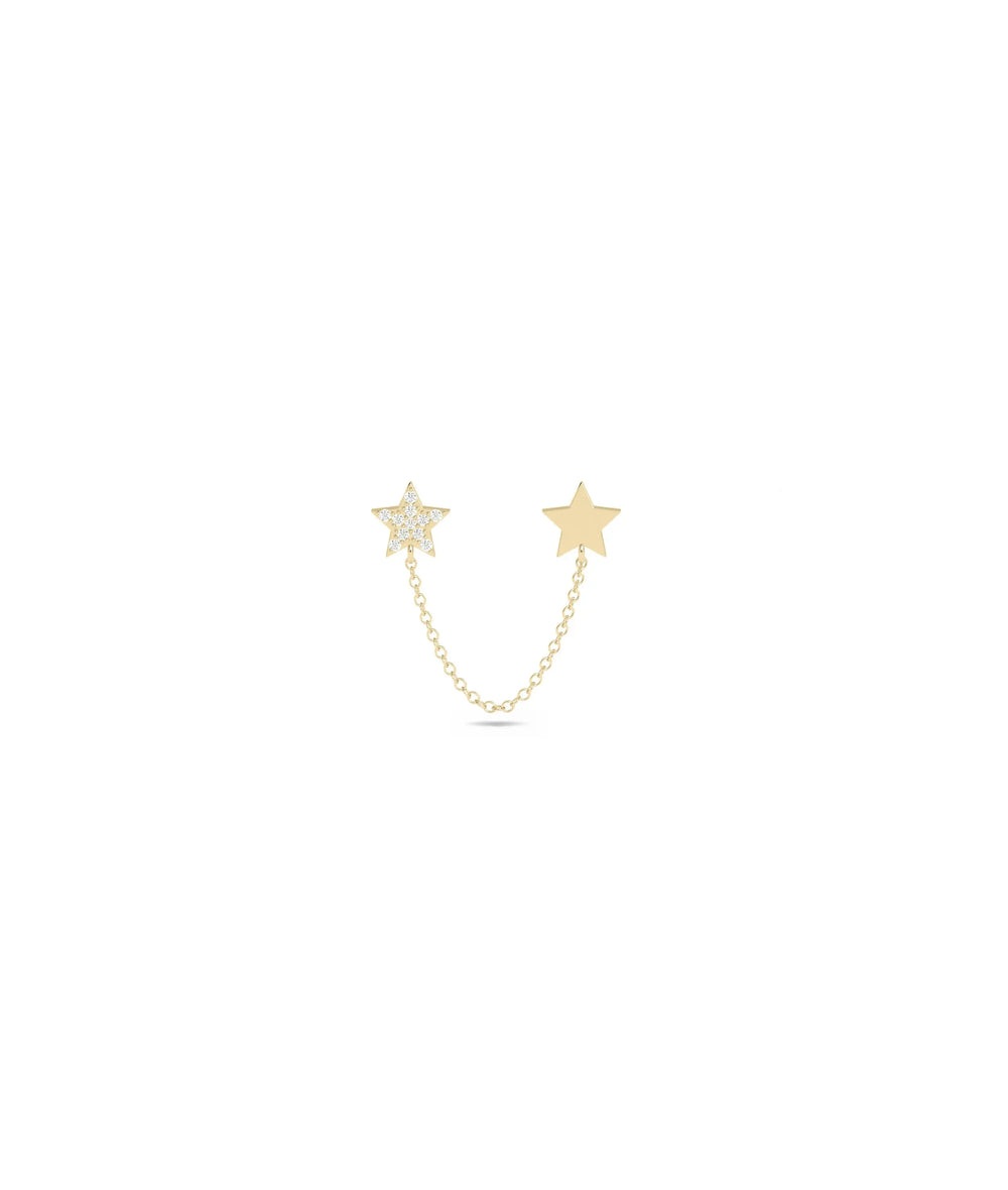 2 Piercing Start Stud Earring with Cable Chain Dangle - 79e | Everyday 14K Gold Jewelry