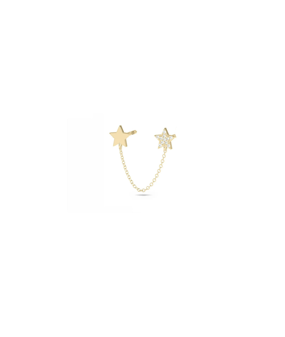 2 Piercing Start Stud Earring with Cable Chain Dangle - 79e | Everyday 14K Gold Jewelry