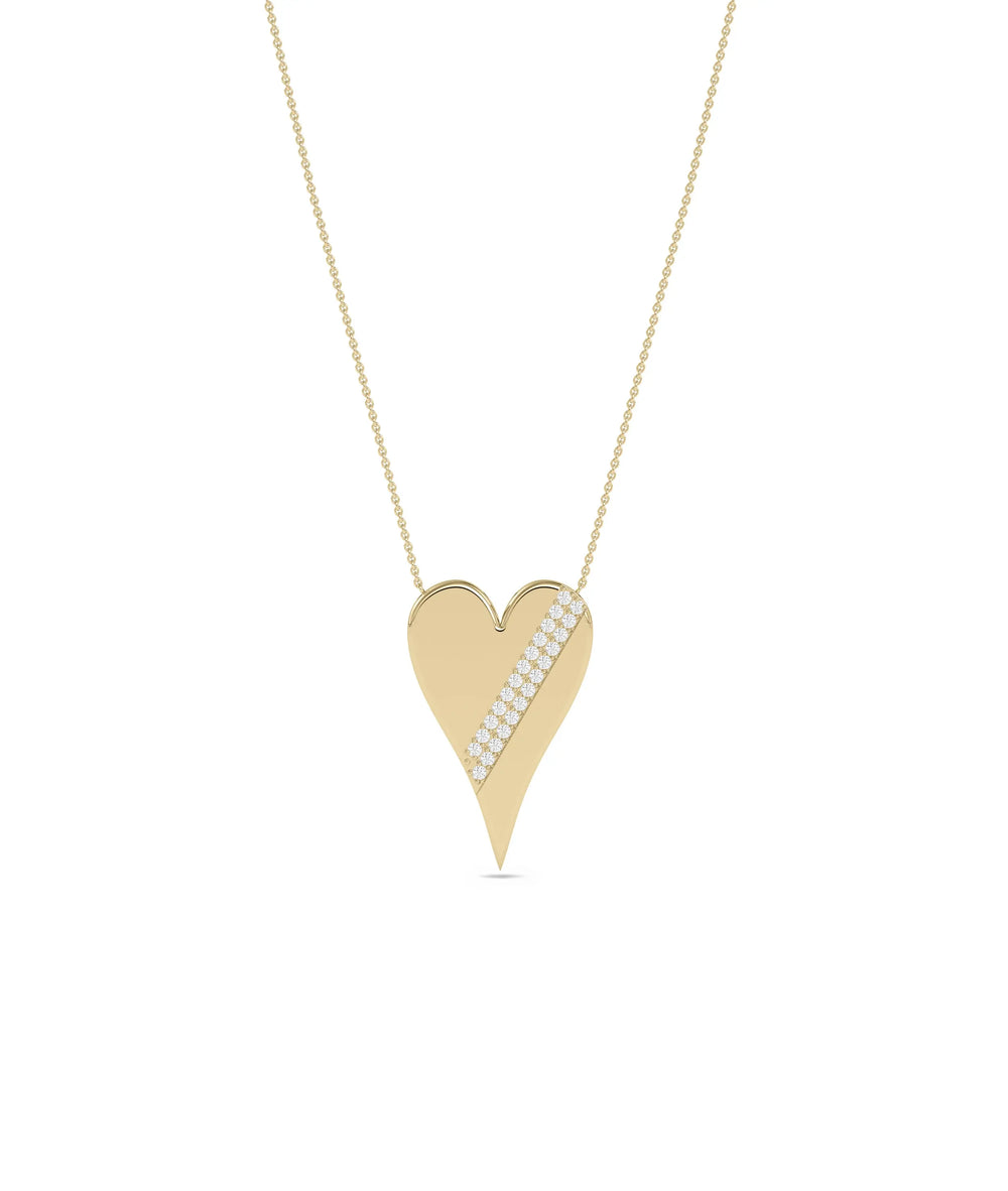 2 Row Diamond Line Heart Necklace in yellow gold double sparkle