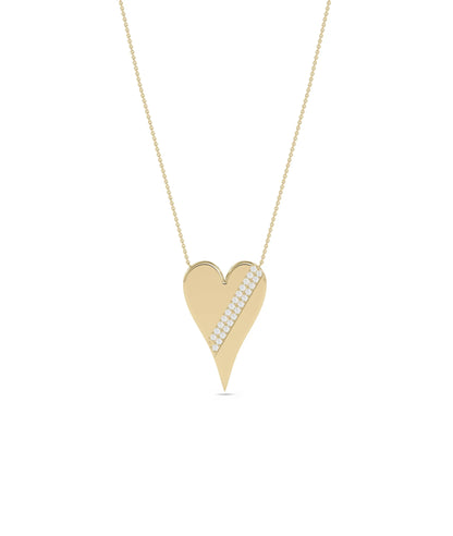 2 Row Diamond Line Heart Necklace in yellow gold double sparkle