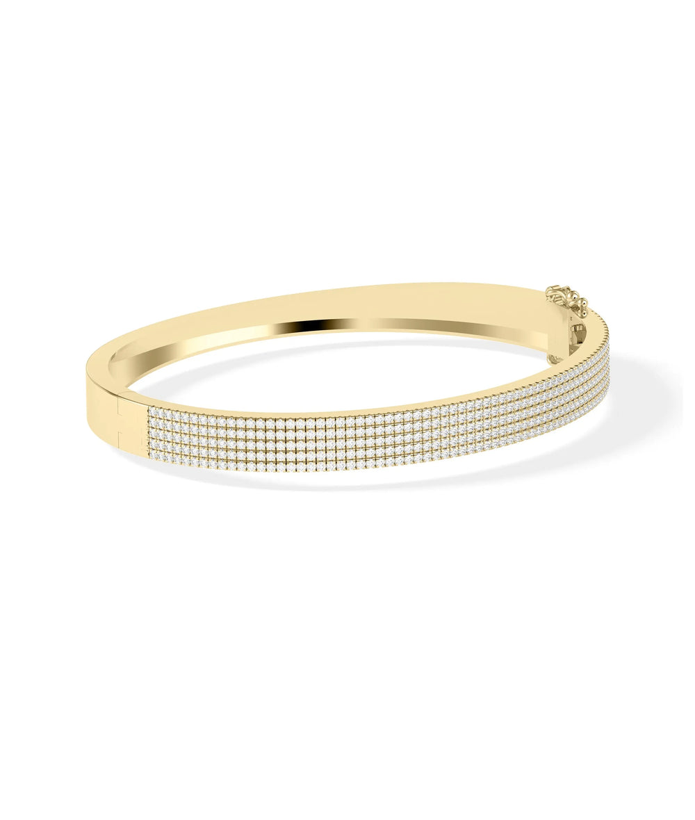 5 Row Flat Diamond Pave Bangle - 79e | Everyday 14K Gold Jewelry