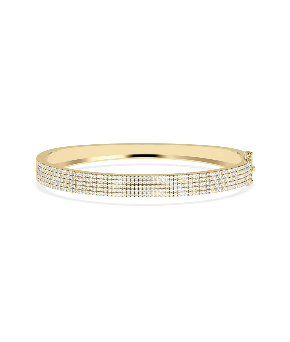 5 Row Flat Diamond Pave Bangle - 79e | Everyday 14K Gold Jewelry