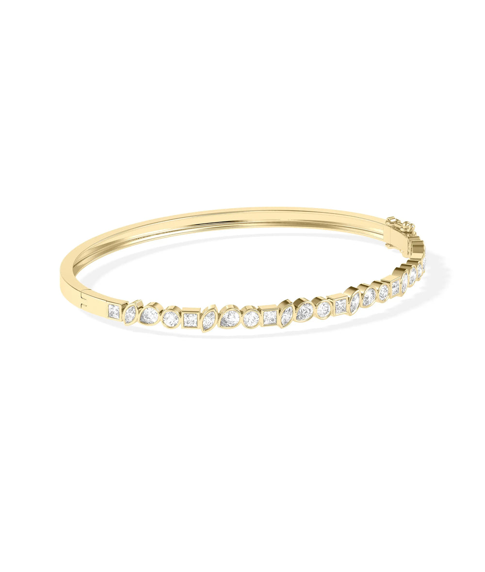 Multi Shape Diamond Straight Line Bangle - 79e | Everyday 14K Gold Jewelry
