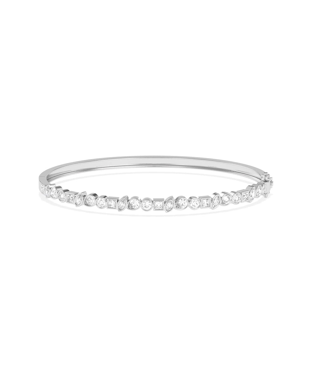 Multi Shape Diamond Straight Line Bangle - 79e | Everyday 14K Gold Jewelry