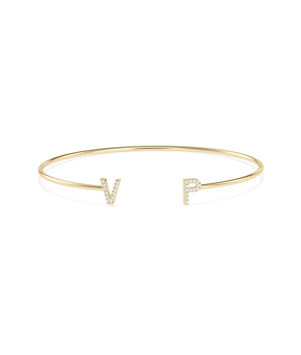 Diamond Initials Open Bangle - 79e | Everyday 14K Gold Jewelry