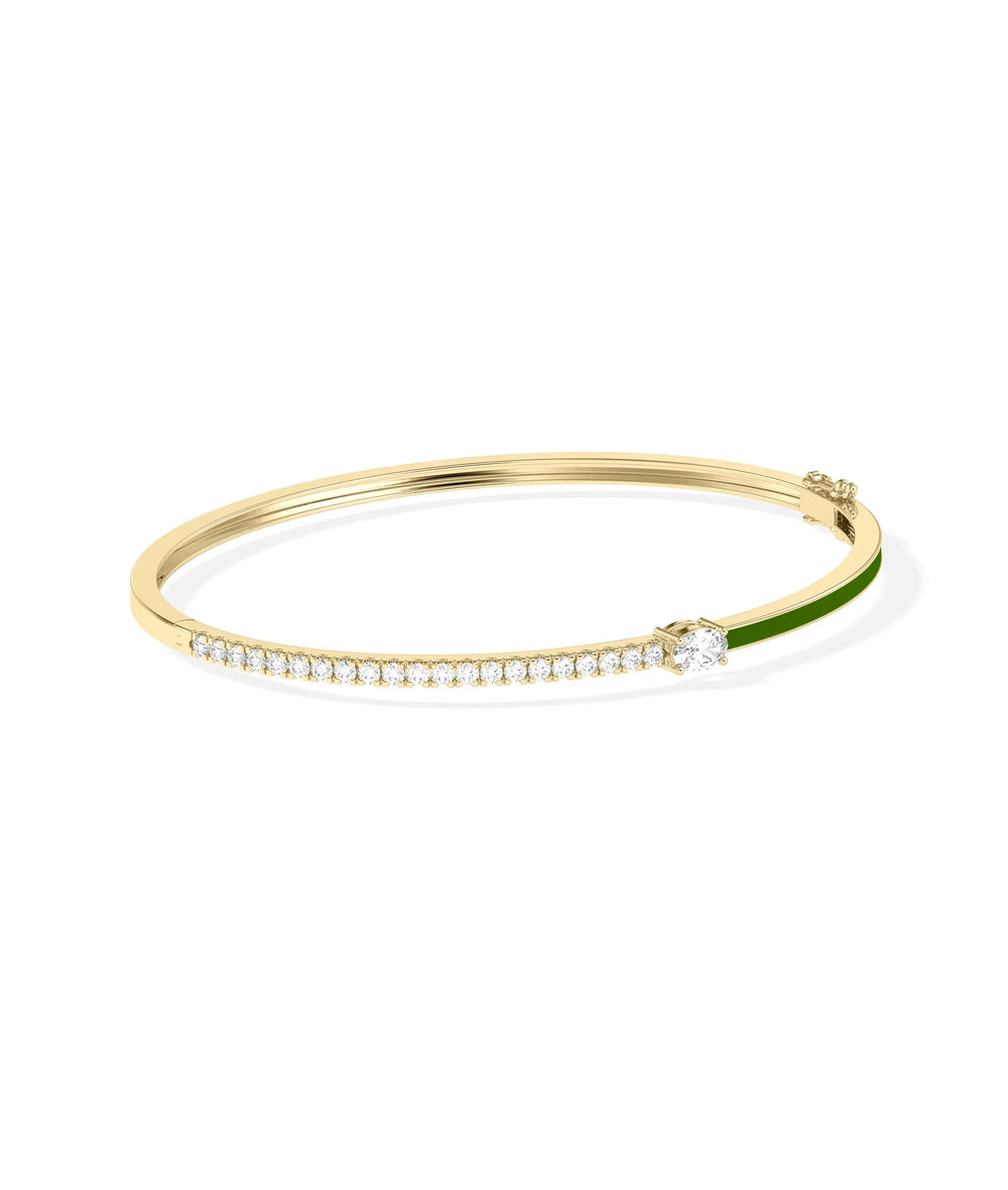 Enamel and Diamond Bangle with Solitaire - 79e | Everyday 14K Gold Jewelry