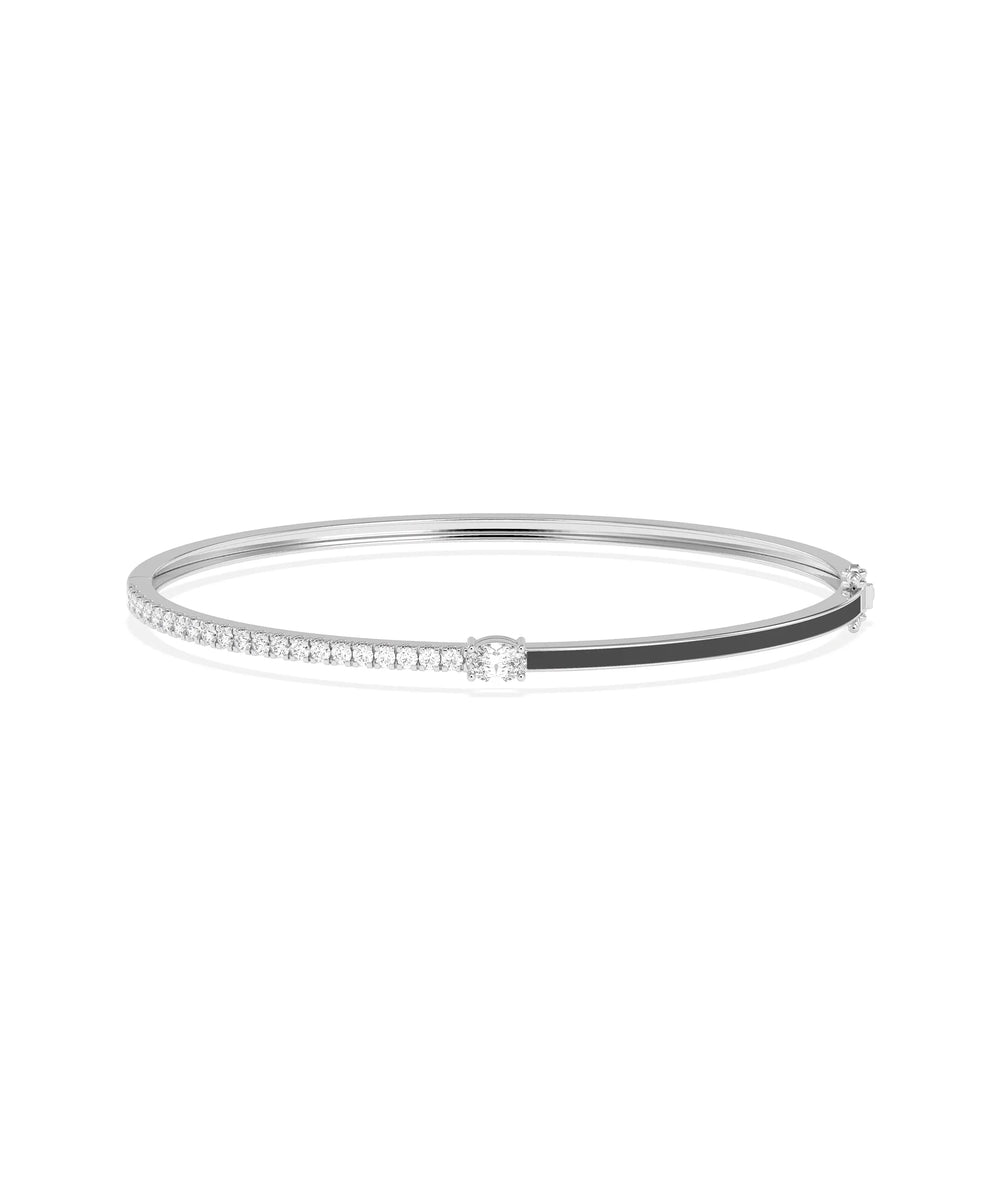 Enamel and Diamond Bangle with Solitaire - 79e | Everyday 14K Gold Jewelry
