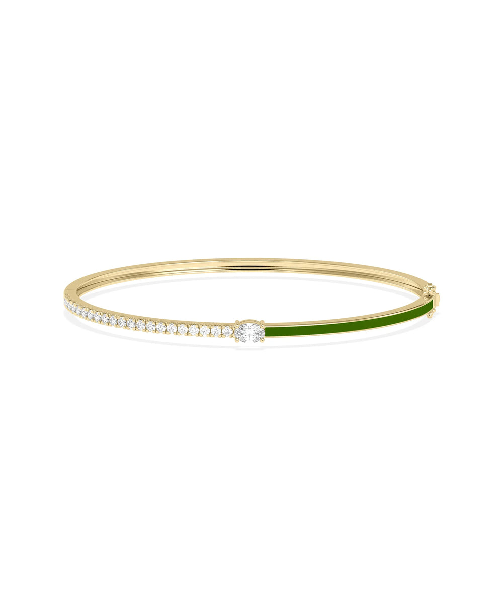 Enamel and Diamond Bangle with Solitaire - 79e | Everyday 14K Gold Jewelry