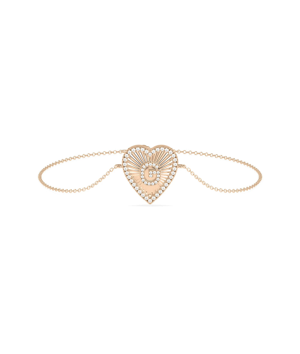 Diamond Heart Shape Initial Bracelet - 79e | Everyday 14K Gold Jewelry
