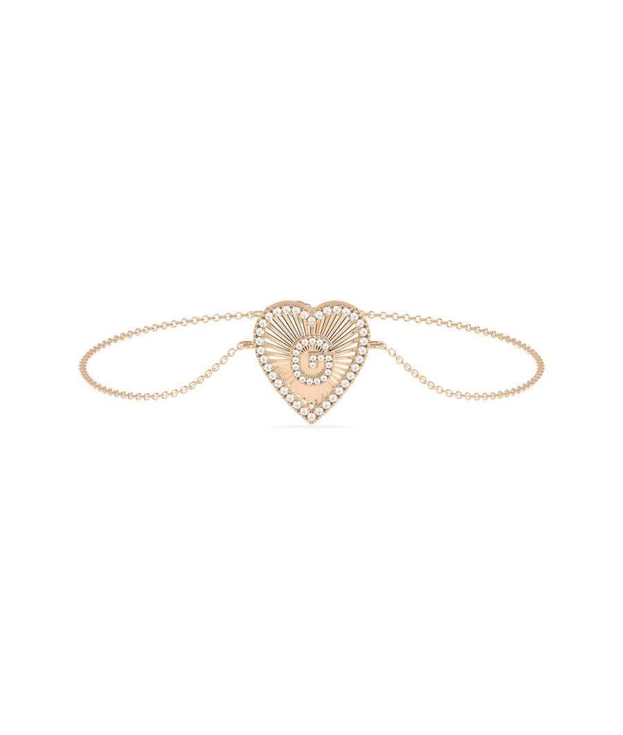 Diamond Heart Shape Initial Bracelet - 79e | Everyday 14K Gold Jewelry
