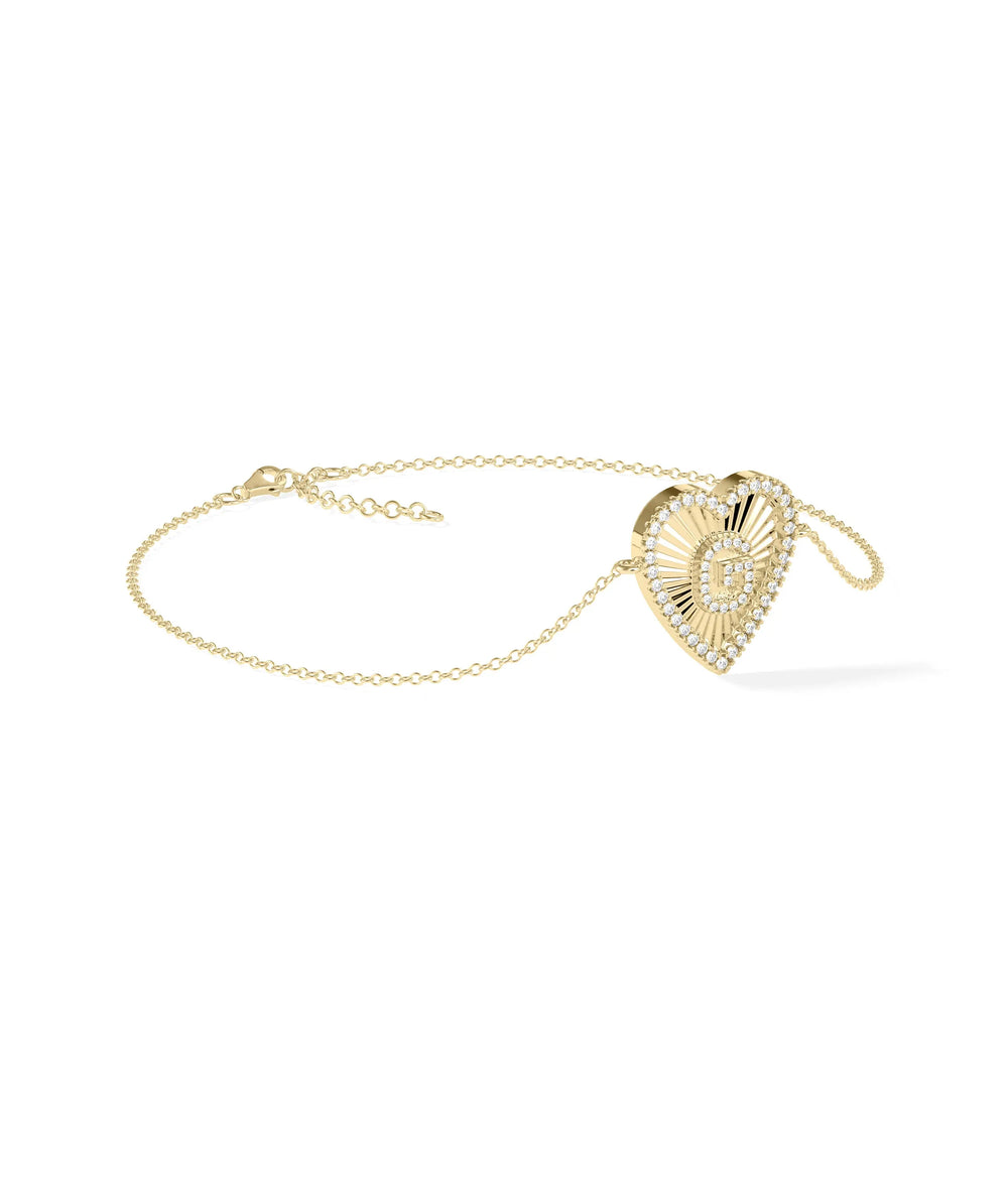 Diamond Heart Shape Initial Bracelet - 79e | Everyday 14K Gold Jewelry