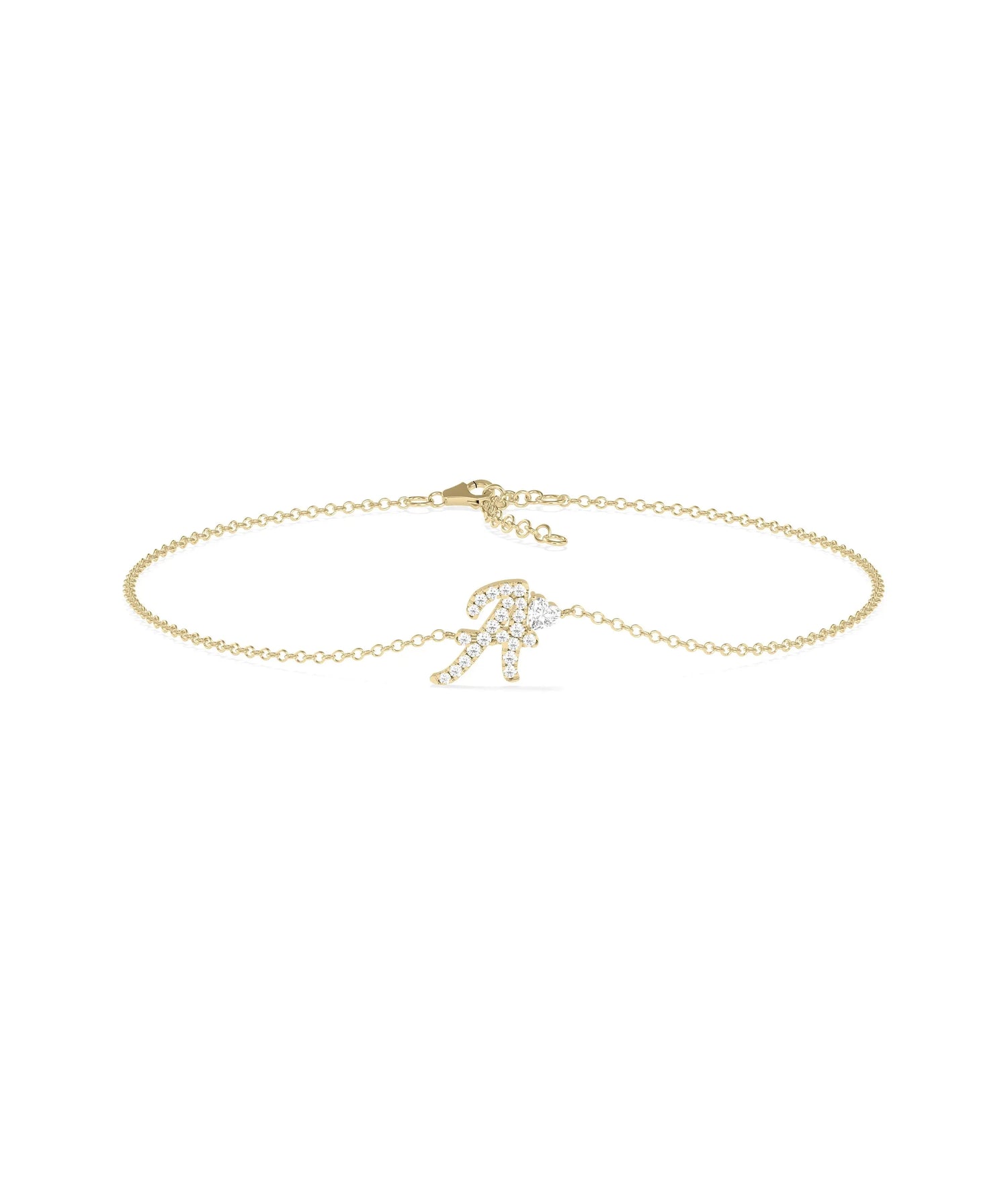 Diamond Initial with Solitaire Bracelet - 79e | Everyday 14K Gold Jewelry