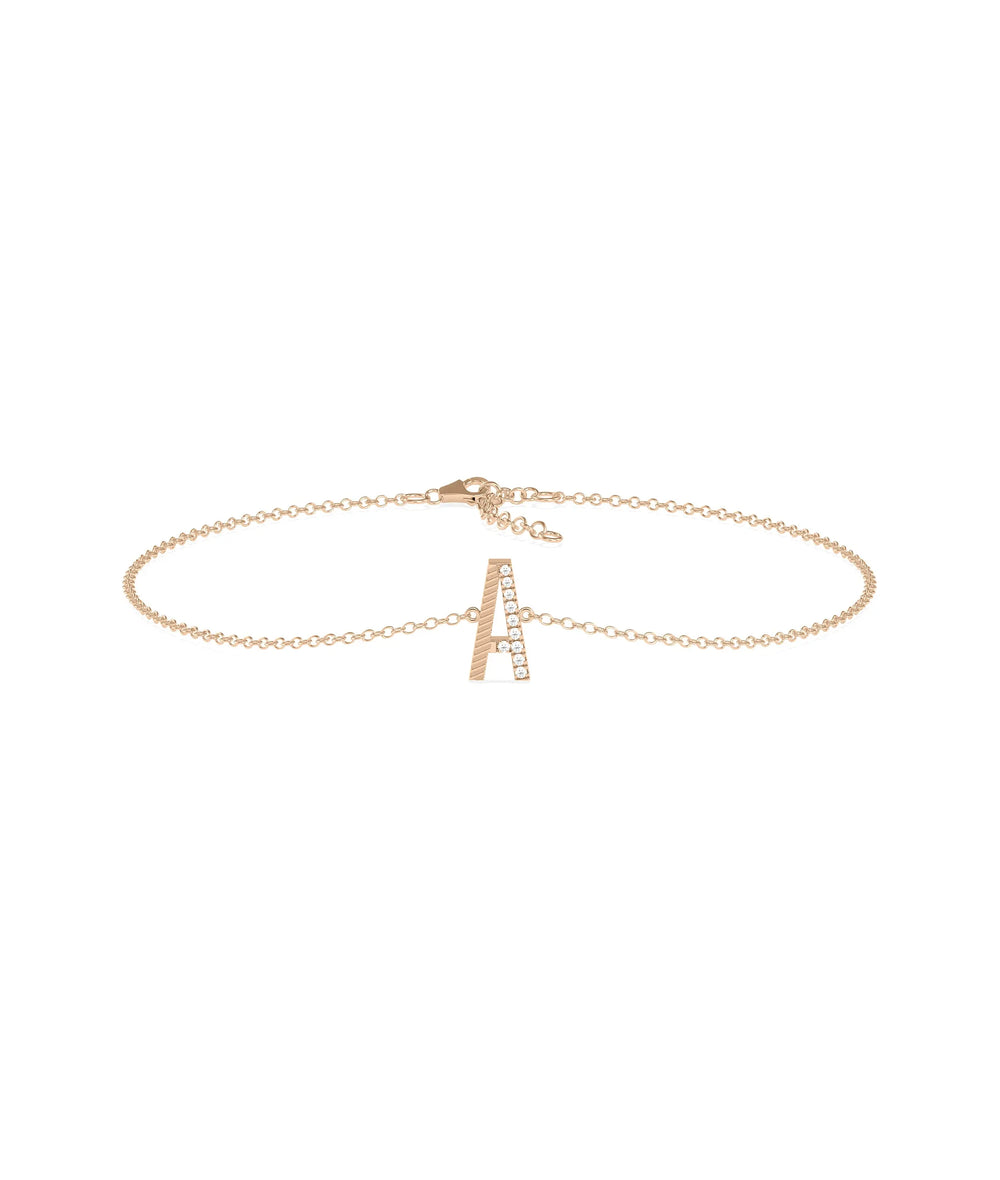 Initial Diamond and Fluted Bracelet - 79e | Everyday 14K Gold Jewelry