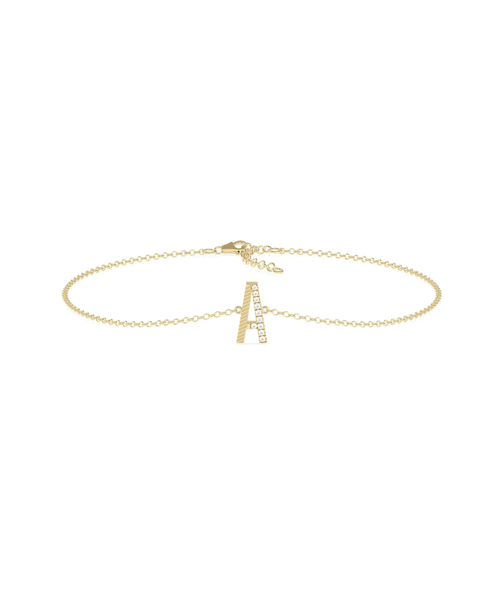 Initial Diamond and Fluted Bracelet - 79e | Everyday 14K Gold Jewelry