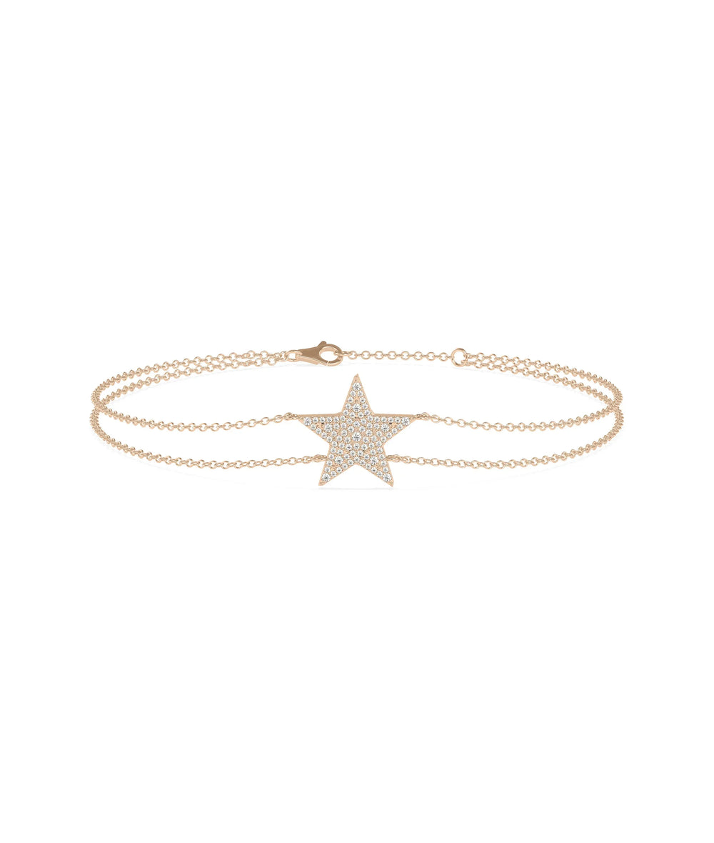 Diamond Pave Star 2 Row Cable Chain Bracelet - 79e | Everyday 14K Gold Jewelry