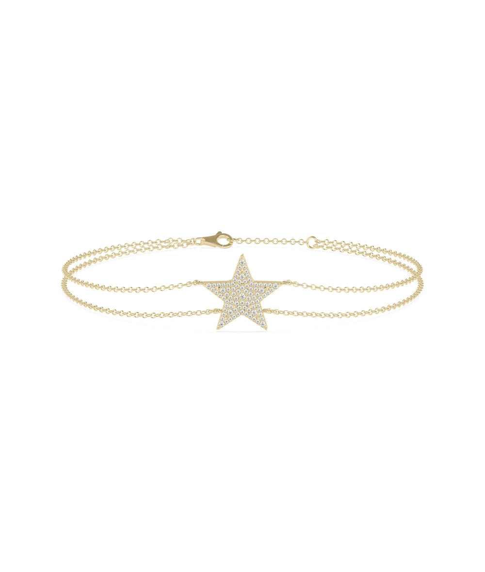 Diamond Pave Star 2 Row Cable Chain Bracelet - 79e | Everyday 14K Gold Jewelry