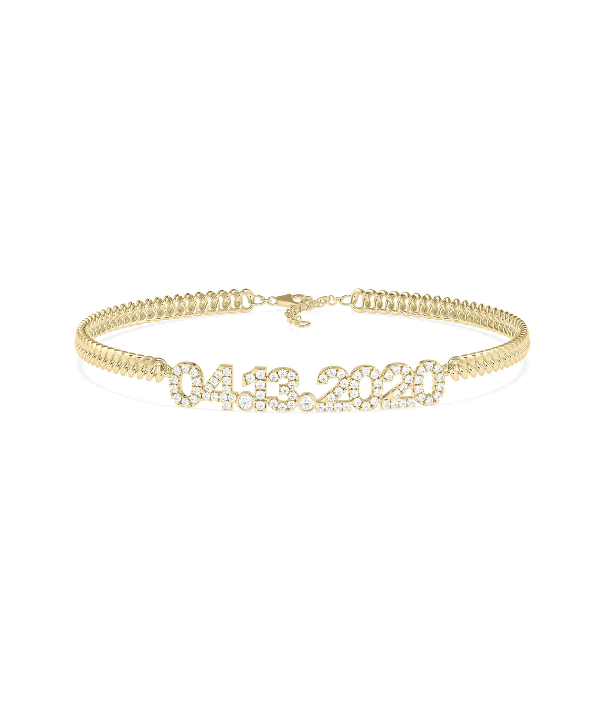 Custom Diamond Pave Date Curb Link Bracelet - 79e | Everyday 14K Gold Jewelry