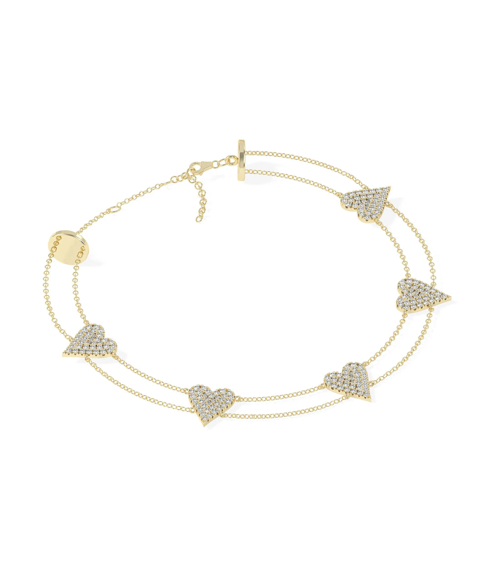 Diamond Heart Pave with 2 Row Cable Chain Bracelet - 79e | Everyday 14K Gold Jewelry
