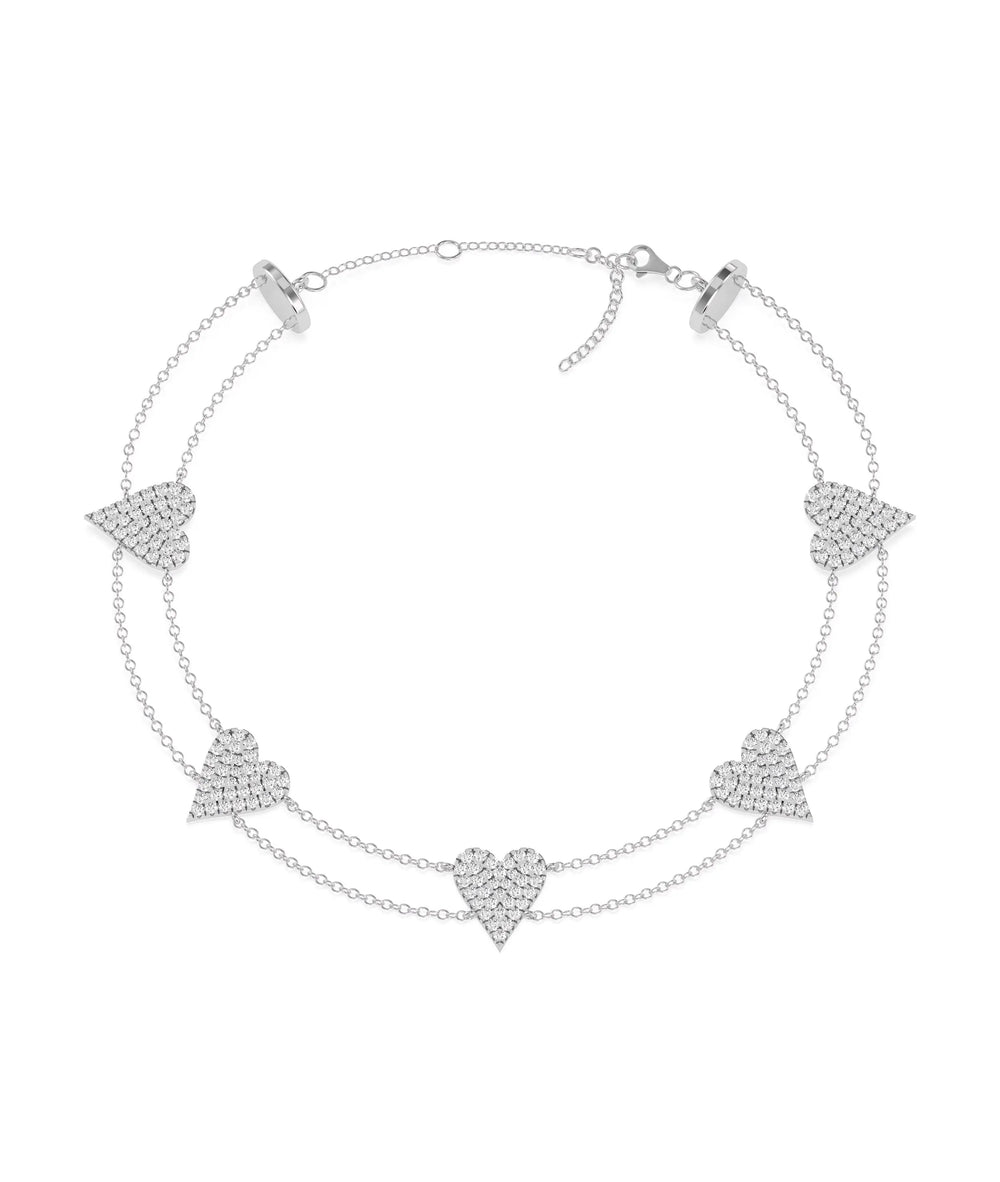 Diamond Heart Pave with 2 Row Cable Chain Bracelet - 79e | Everyday 14K Gold Jewelry