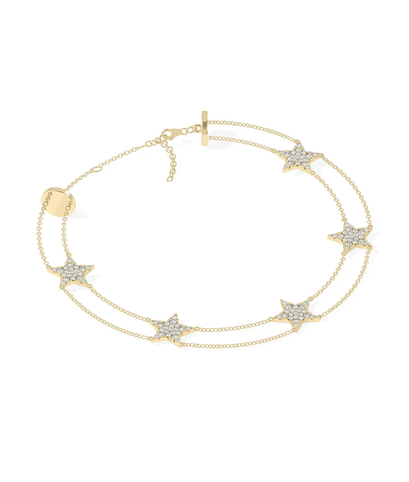 Diamond Star Pave with 2 Row Cable Chain Bracelet - 79e | Everyday 14K Gold Jewelry