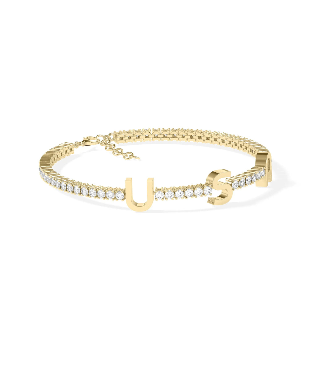 Diamond Tennis Bracelet with Gold Initials - 79e | Everyday 14K Gold Jewelry