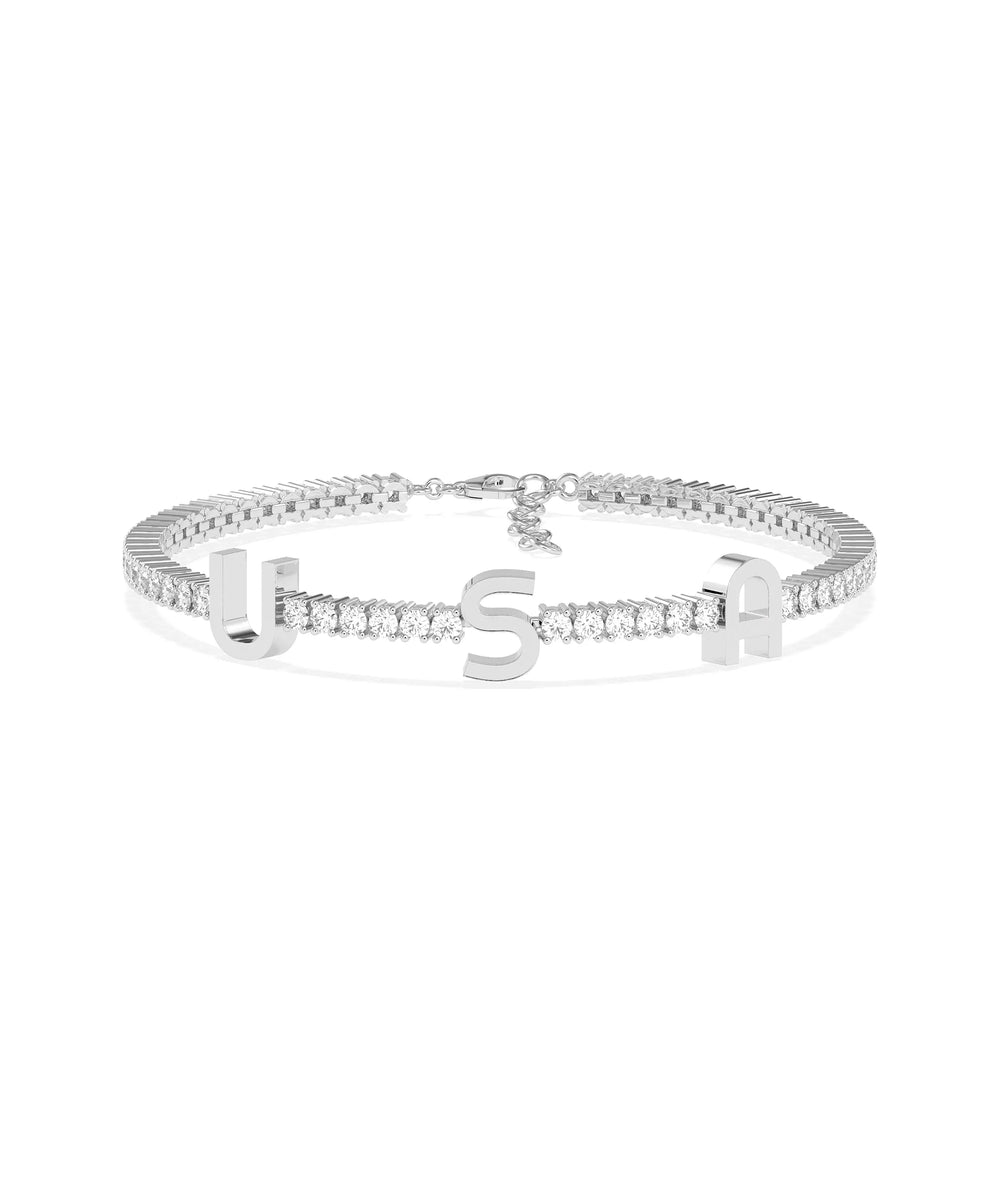 Diamond Tennis Bracelet with Gold Initials - 79e | Everyday 14K Gold Jewelry