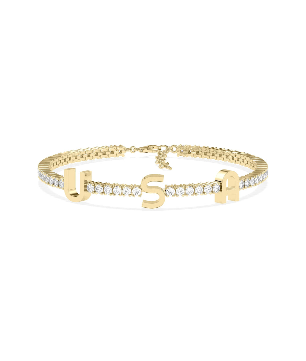 Diamond Tennis Bracelet with Gold Initials - 79e | Everyday 14K Gold Jewelry