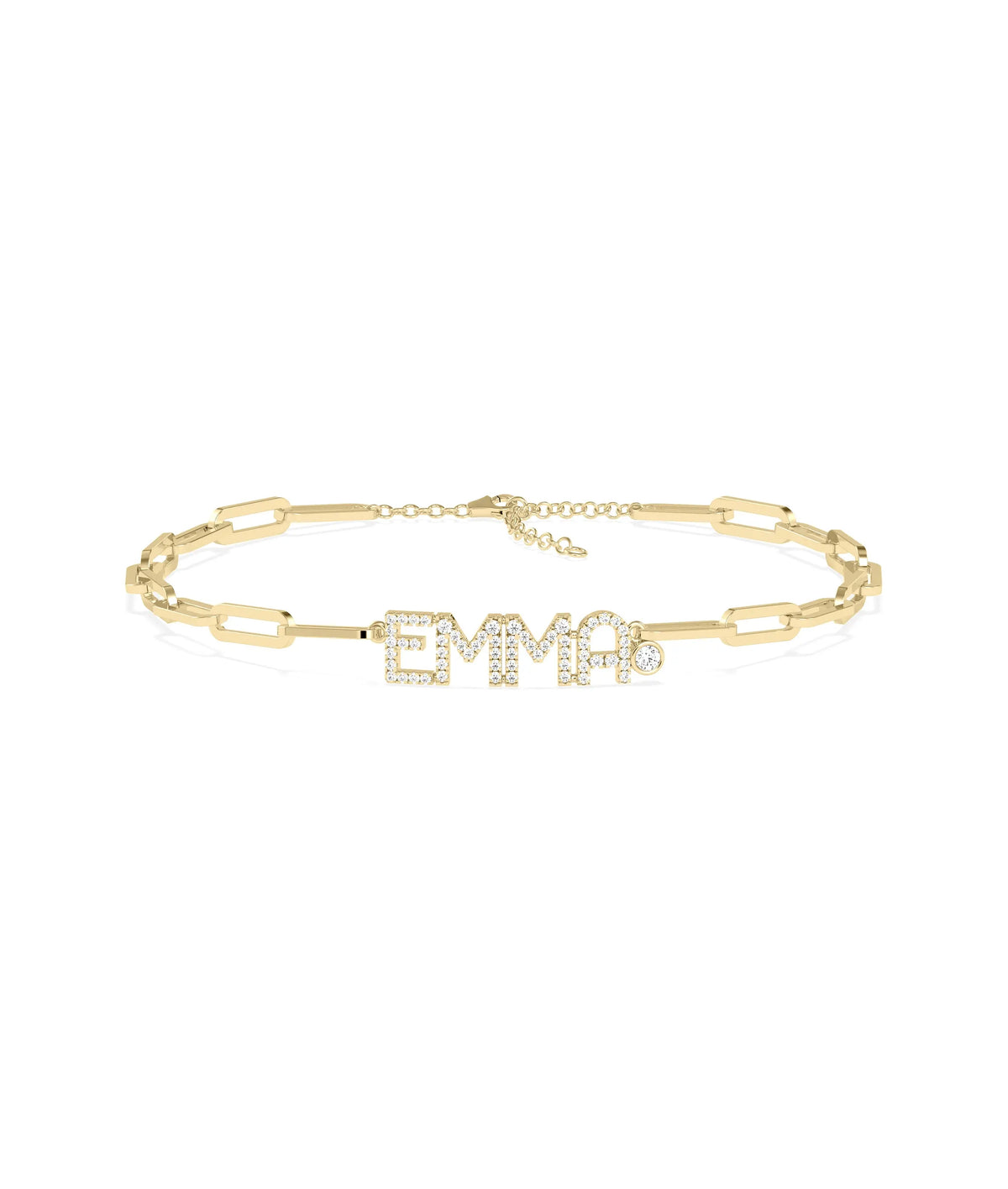 Custom Diamond Pave Name Paper Clip Bracelet - 79e | Everyday 14K Gold Jewelry