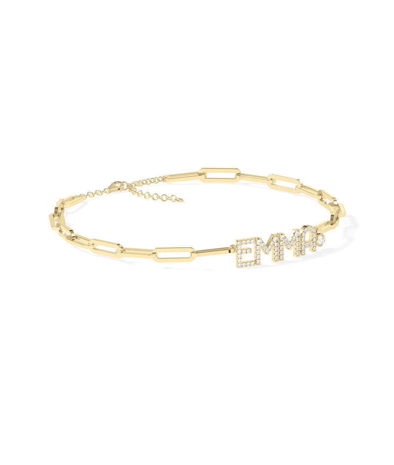 Custom Diamond Pave Name Paper Clip Bracelet - 79e | Everyday 14K Gold Jewelry