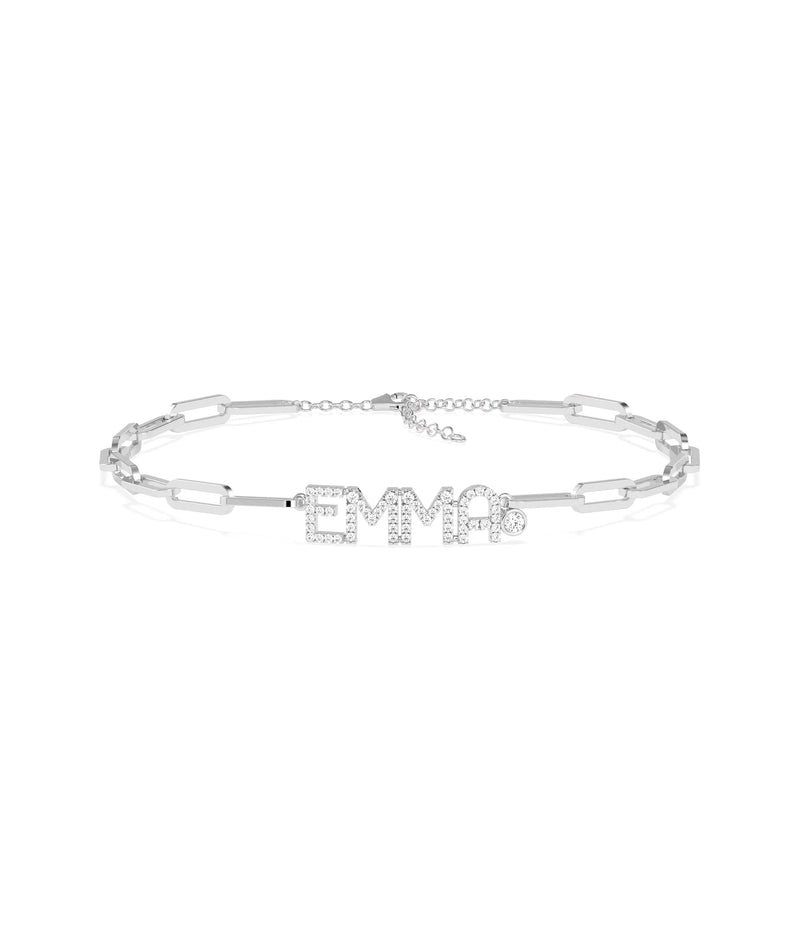 Custom Diamond Pave Name Paper Clip Bracelet - 79e | Everyday 14K Gold Jewelry