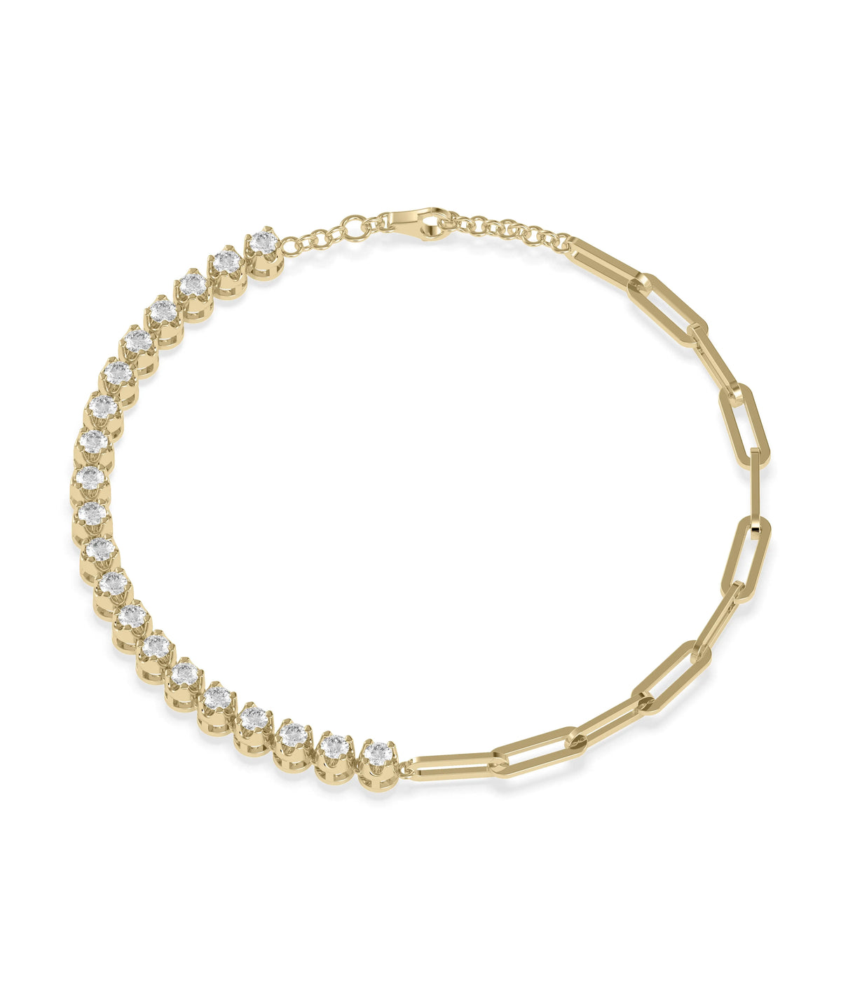 Diamond Tennis and Paper Clip Bracelet - 79e | Everyday 14K Gold Jewelry