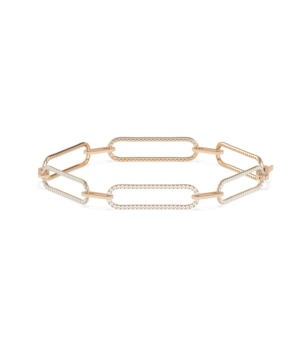 Diamond Pave Elongated Paper Clip Bracelet - 79e | Everyday 14K Gold Jewelry