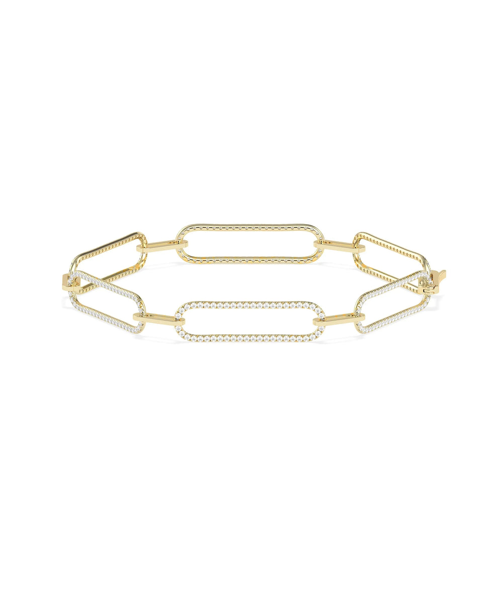 Diamond Pave Elongated Paper Clip Bracelet - 79e | Everyday 14K Gold Jewelry