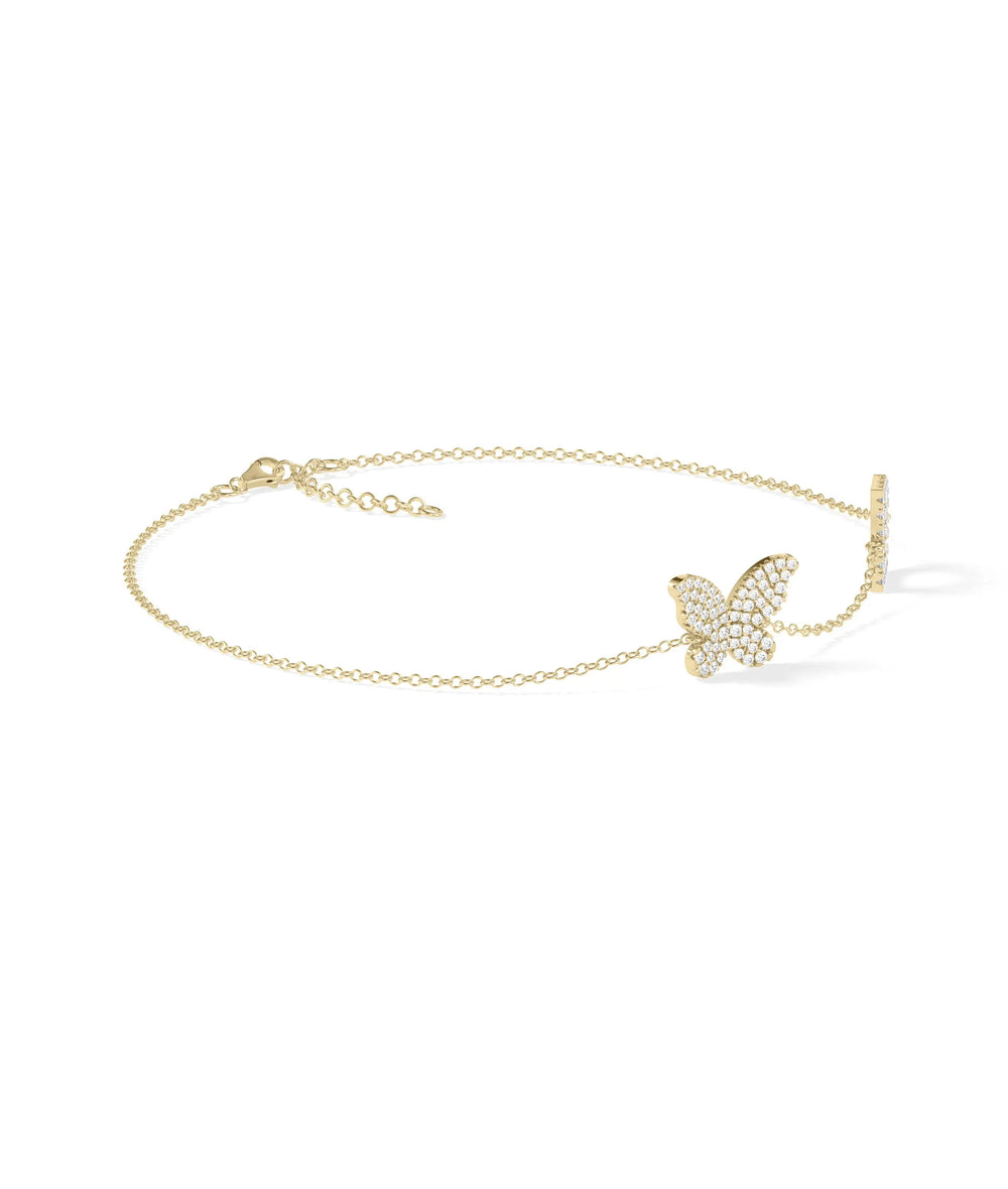 Diamond Initial and Butterfly Cable Chain Bracelet - 79e | Everyday 14K Gold Jewelry