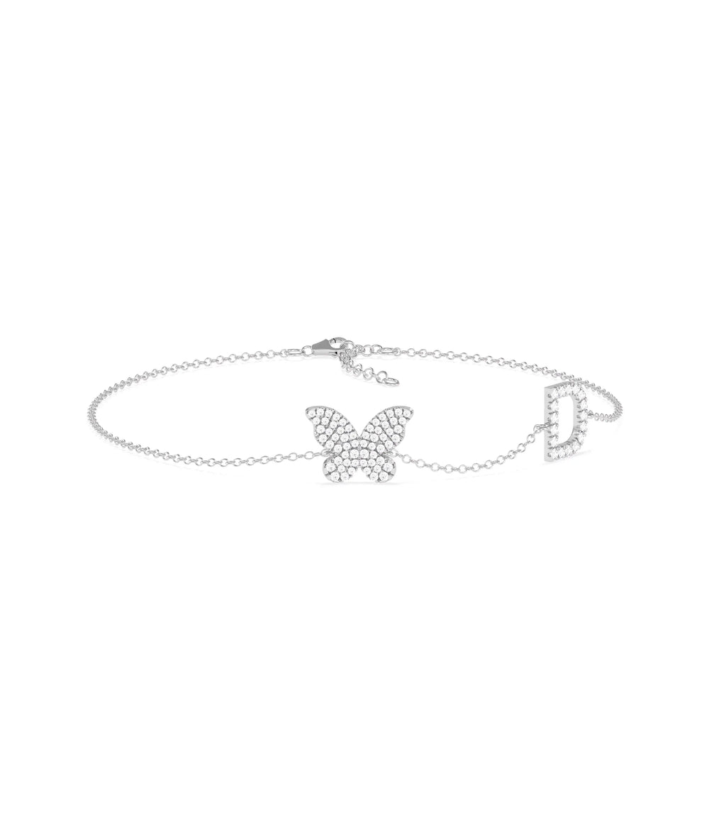 Diamond Initial and Butterfly Cable Chain Bracelet - 79e | Everyday 14K Gold Jewelry