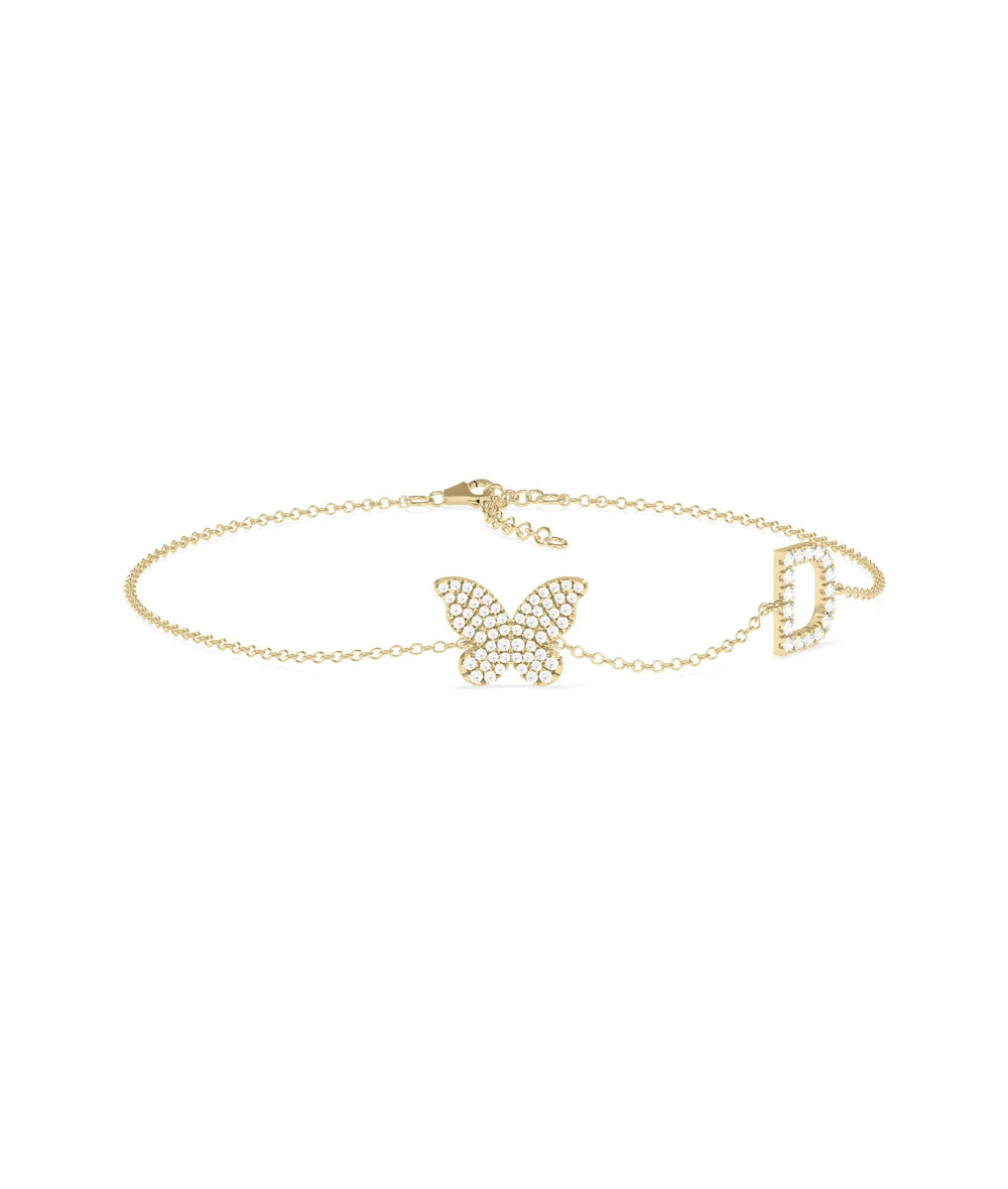 Diamond Initial and Butterfly Cable Chain Bracelet - 79e | Everyday 14K Gold Jewelry