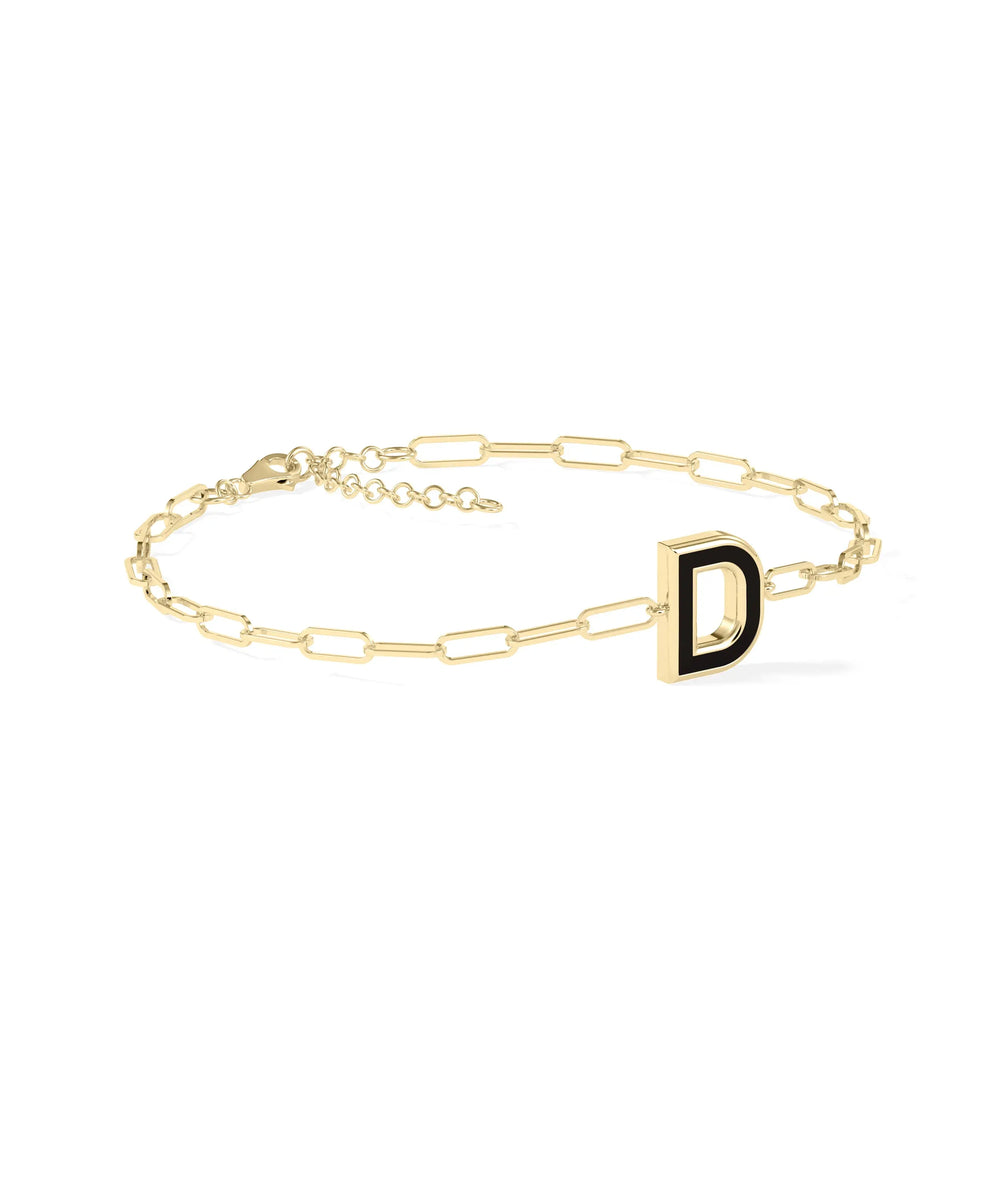 Enamel Initial Paper Clip Bracelet - 79e | Everyday 14K Gold Jewelry