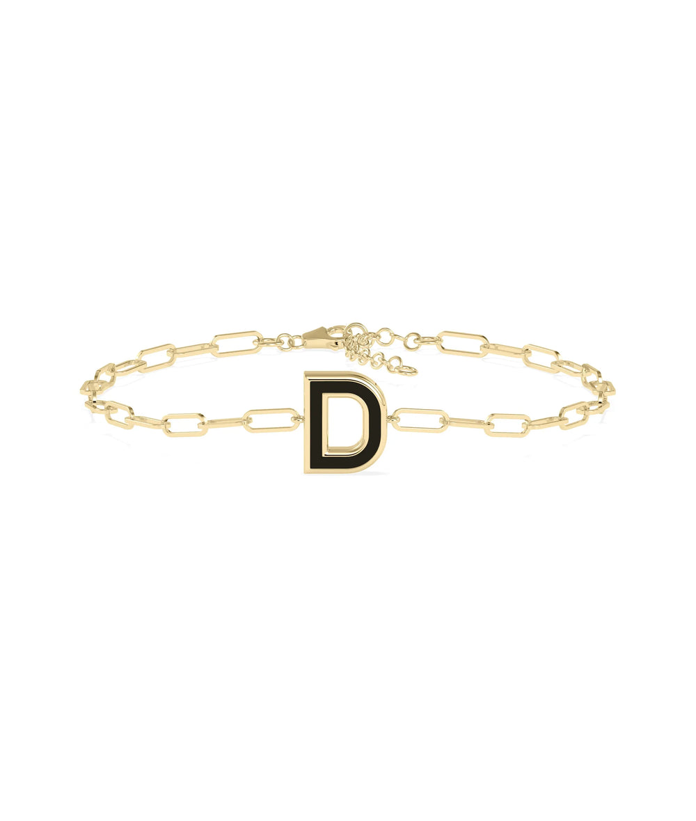Enamel Initial Paper Clip Bracelet - 79e | Everyday 14K Gold Jewelry