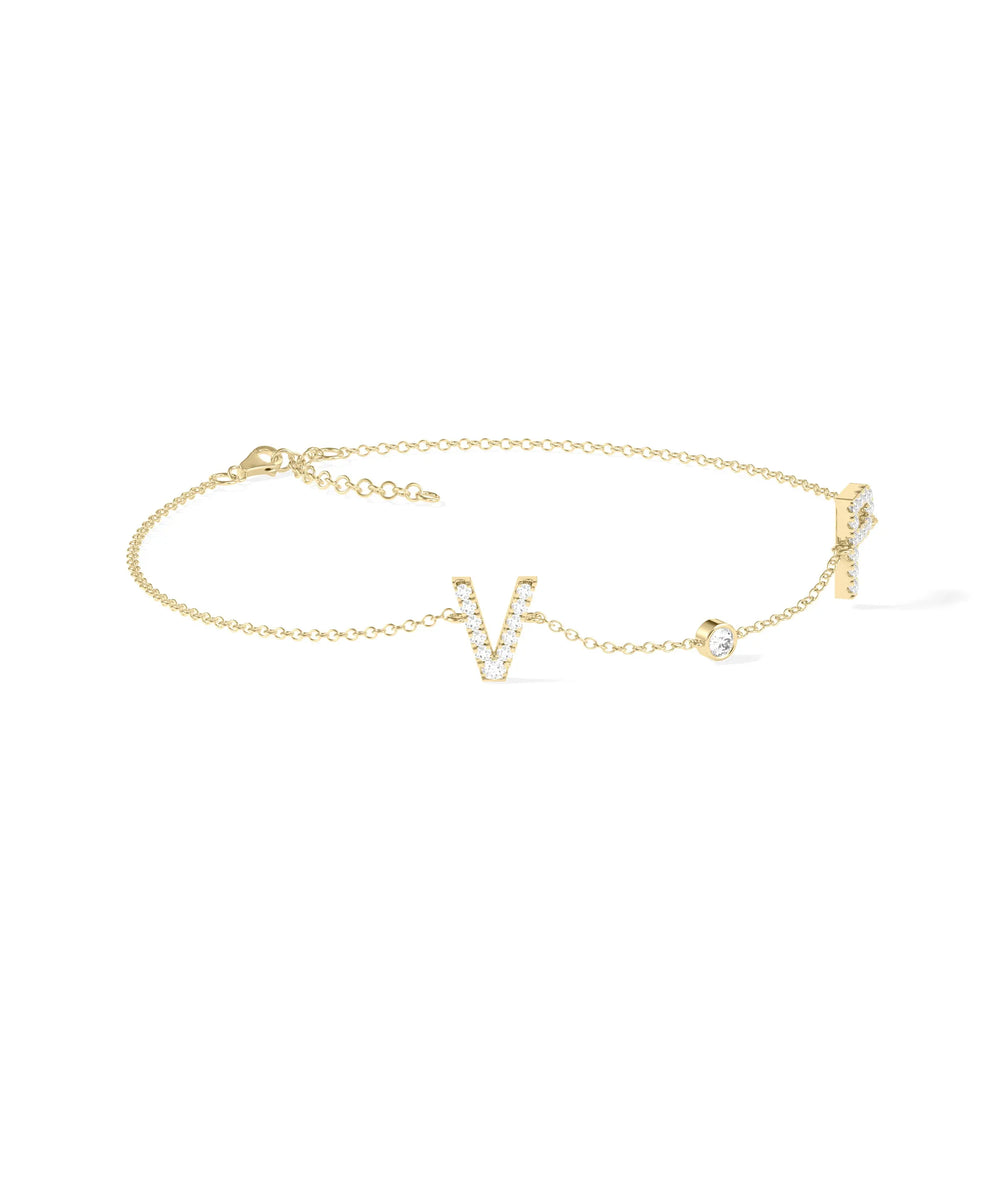 Diamond Initials Cable Chain Bracelet - 79e | Everyday 14K Gold Jewelry