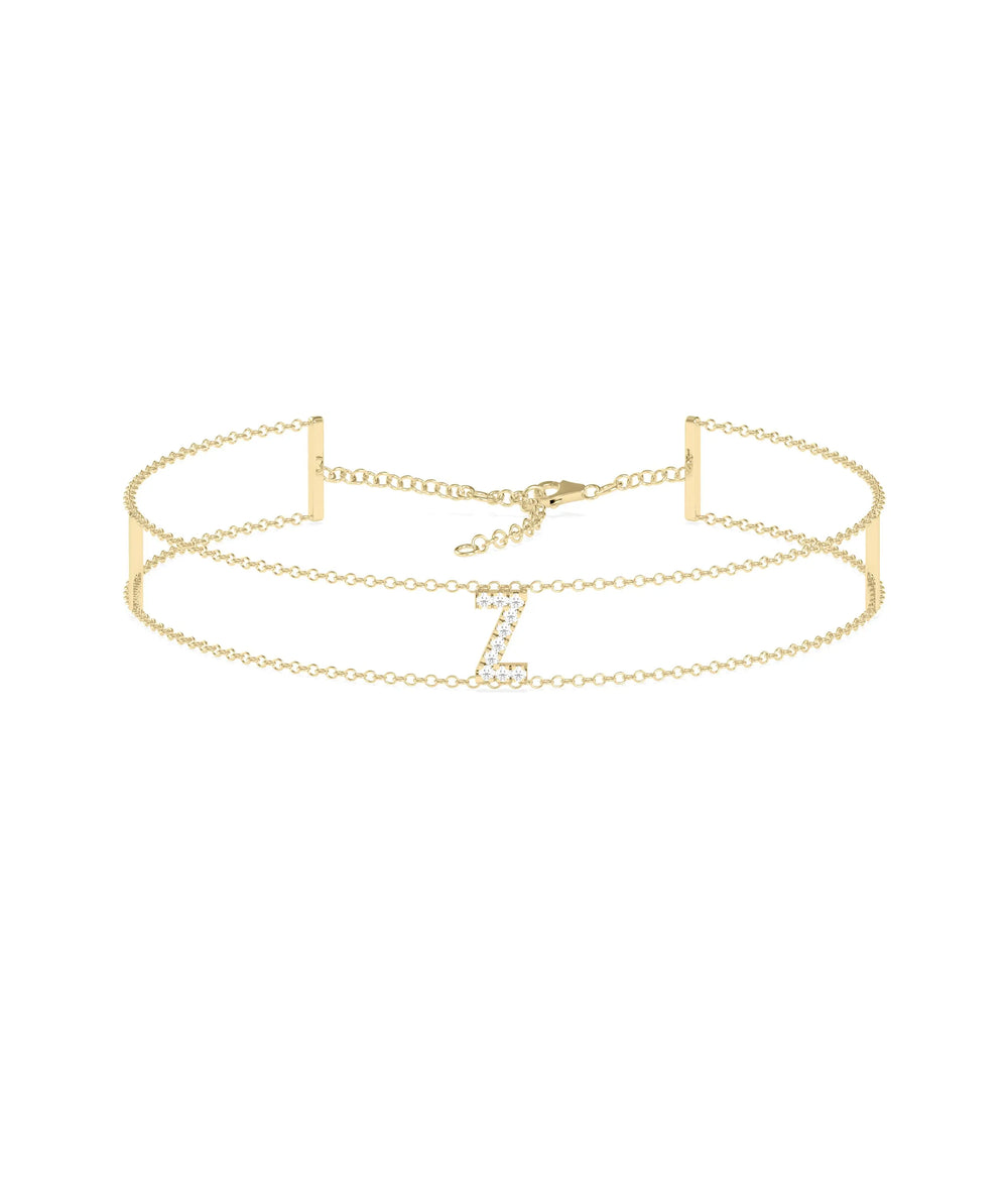Diamond Pave Initial 2 Row Cable Chain Bracelet - 79e | Everyday 14K Gold Jewelry