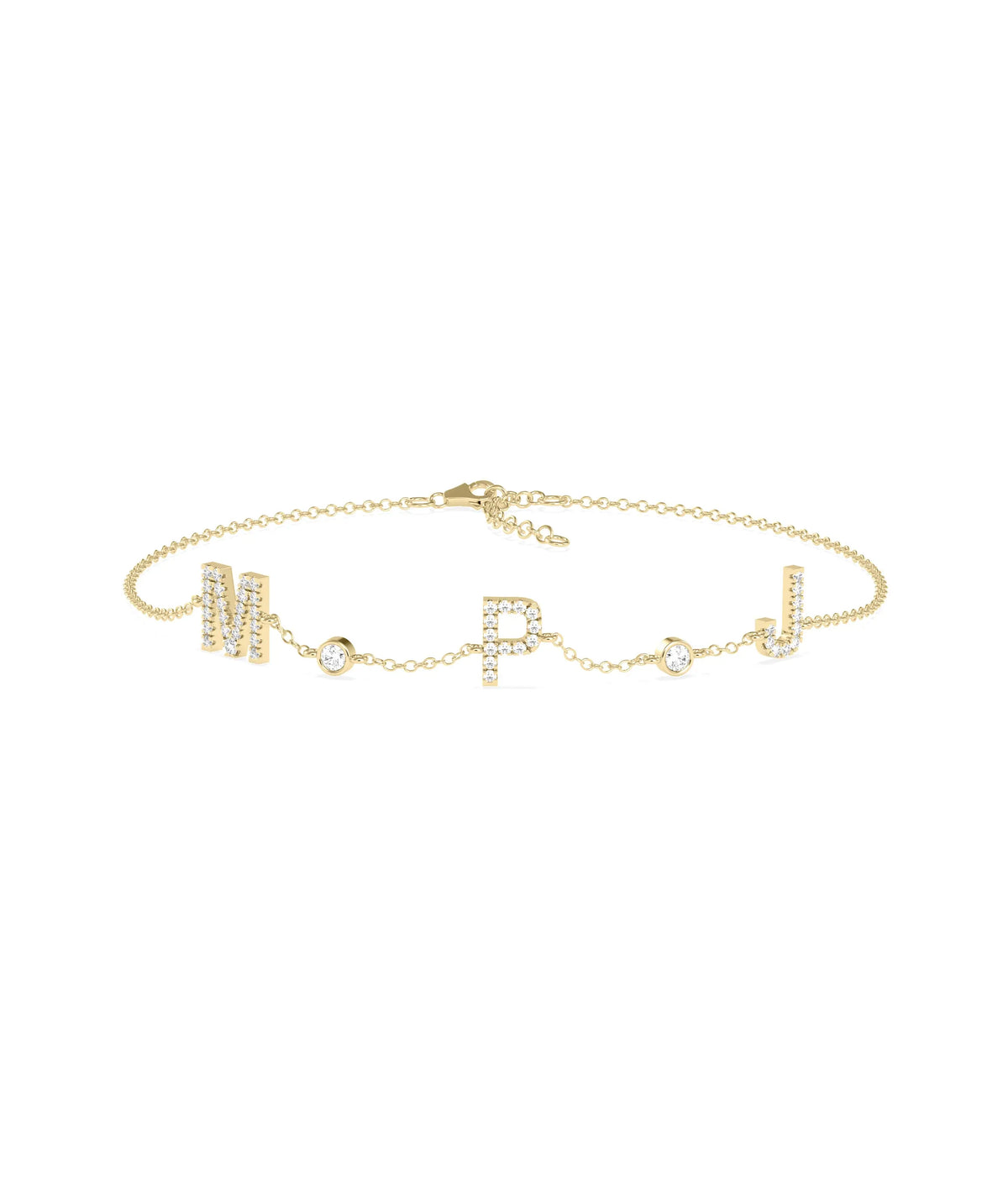 3 Diamond Initials Cable Chain Bracelet - 79e | Everyday 14K Gold Jewelry