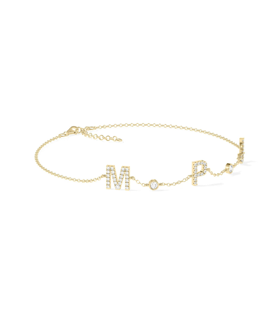 3 Diamond Initials Cable Chain Bracelet - 79e | Everyday 14K Gold Jewelry