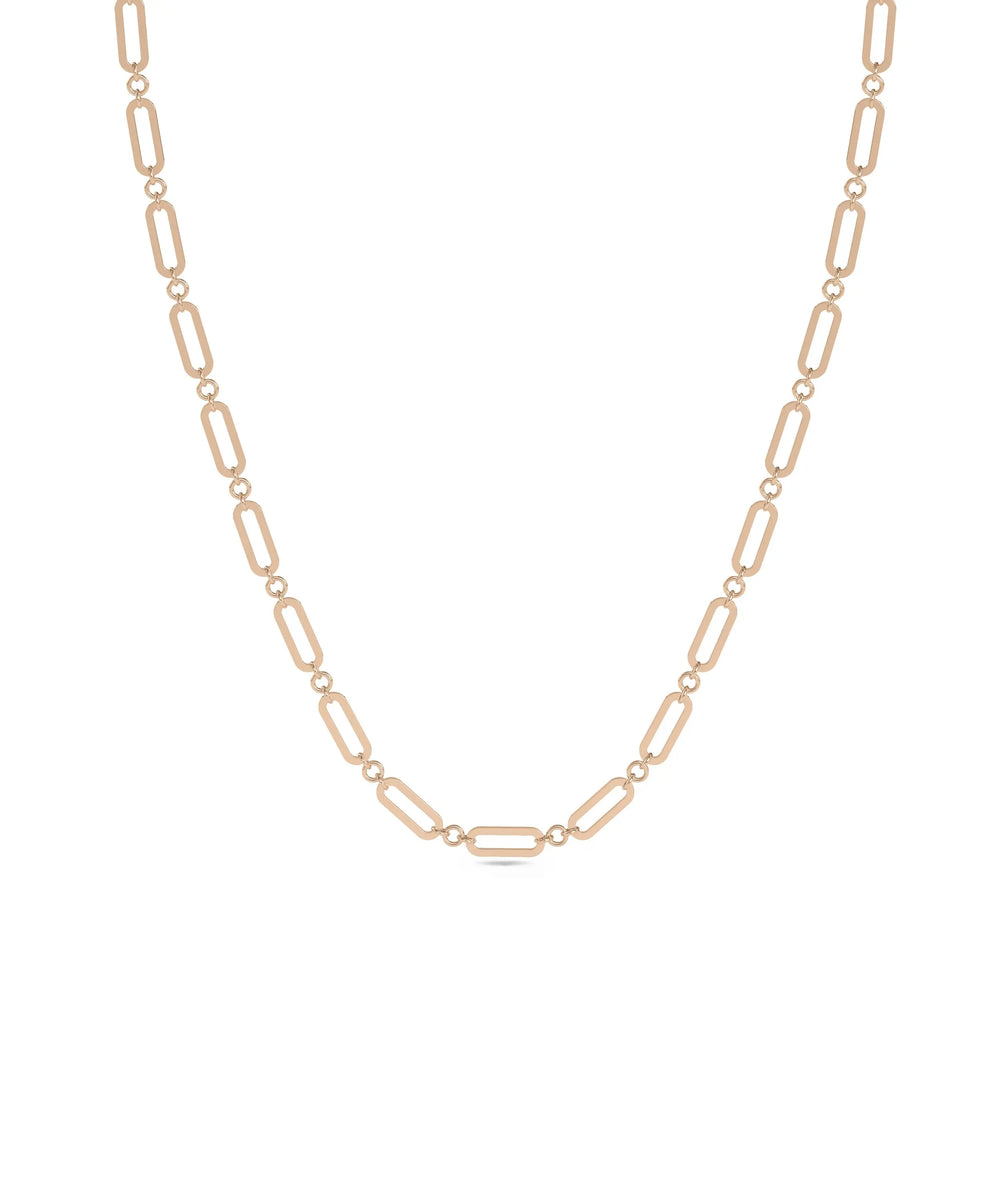 Rose gold Paper Clip Necklace featuring modern chain design with sparkling diamonds