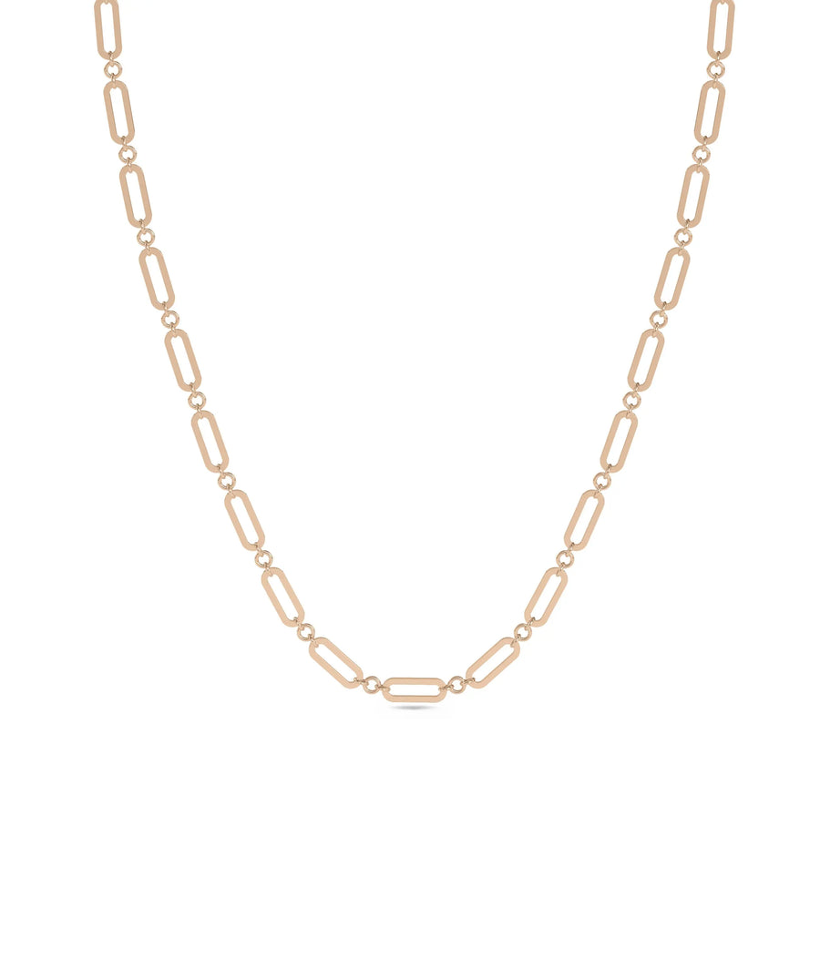Rose gold Paper Clip Necklace featuring modern chain design with sparkling diamonds
